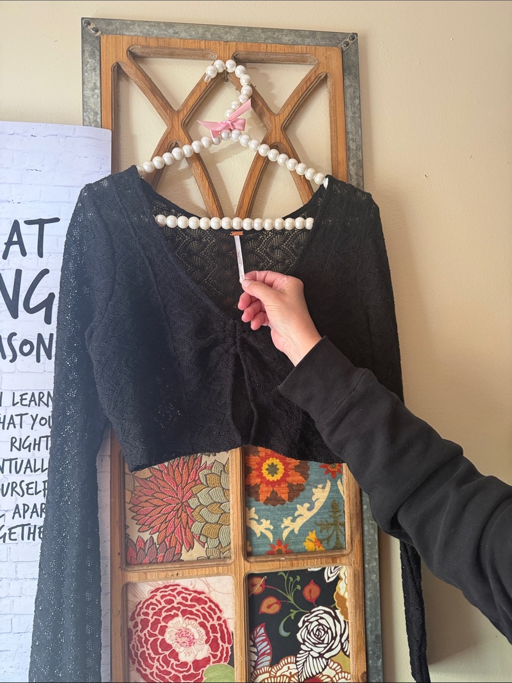 Free People Black Lace Cropped Cardigan